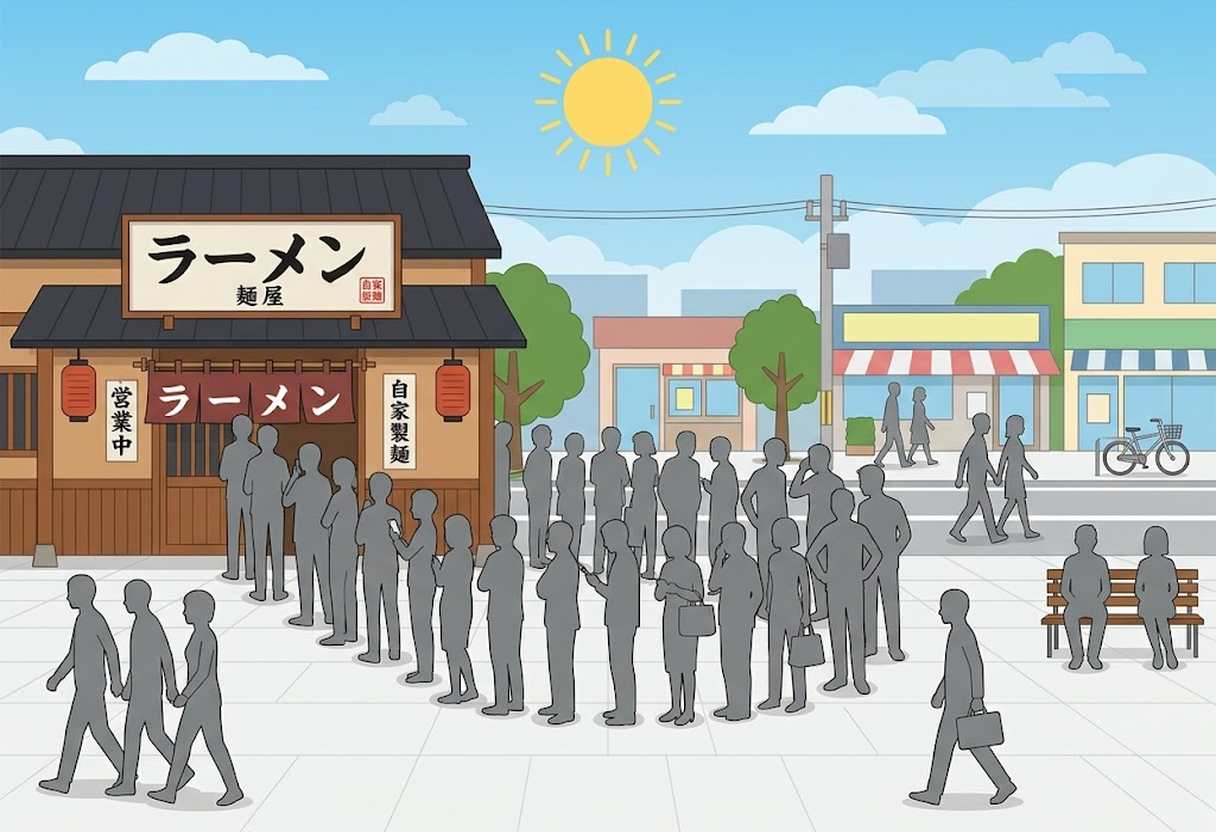 Understanding the busiest time for Japanese ramen shops: 11:30 AM to 1:00 PM, a common lunch rush hour in Japan.